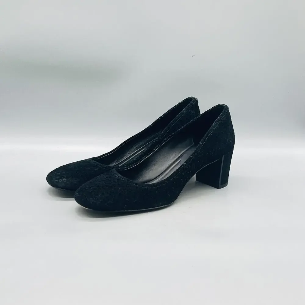 Donald Pliner Shoes Womens 9.5 Black Suede Block Heel Pumps Round Toe Slip On